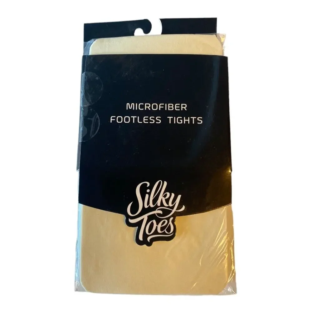 Silky Toes Girls Ivory Microfiber Footless Tights Size 6-8 NEW